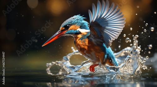 Close-up of a kingfisher, just as it dives into clear waters after its prey. © baloch