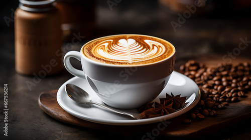 Cup of Frothy Cappuccino with Latte Art