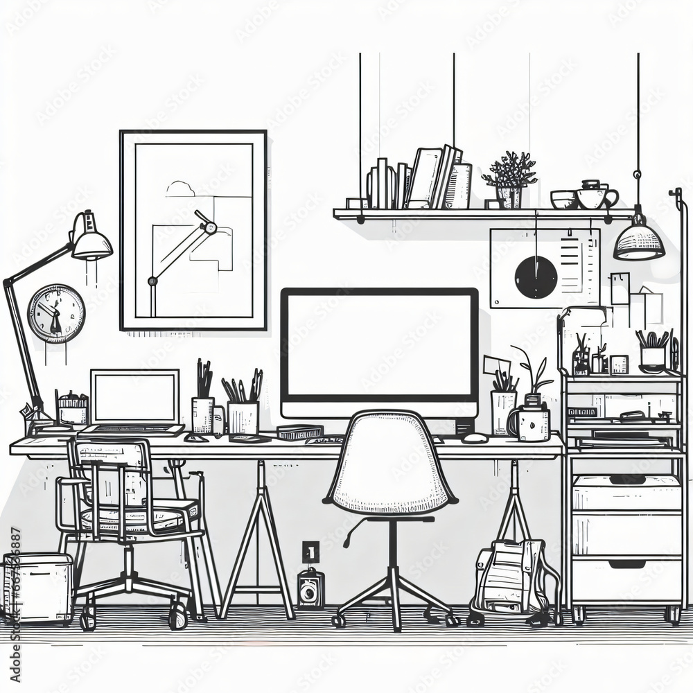 Fototapeta premium black and white home office setup