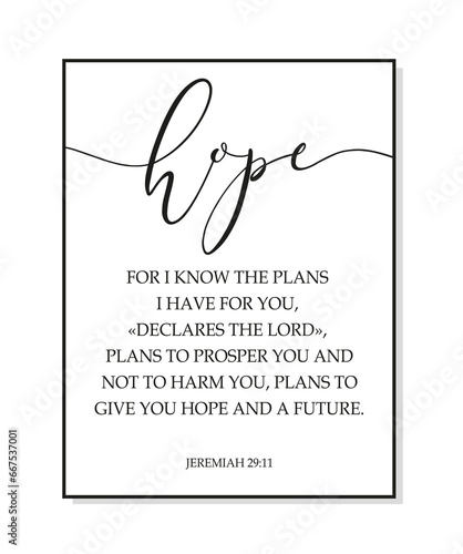 Hope. Bible, religious vector quote. Lettering typography poster christian word - Hope. Modern design frame. Vector word illustration. Wall art sign bedroom, wall decor.