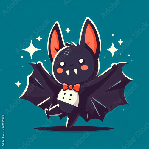 cartoon style bat on blue background