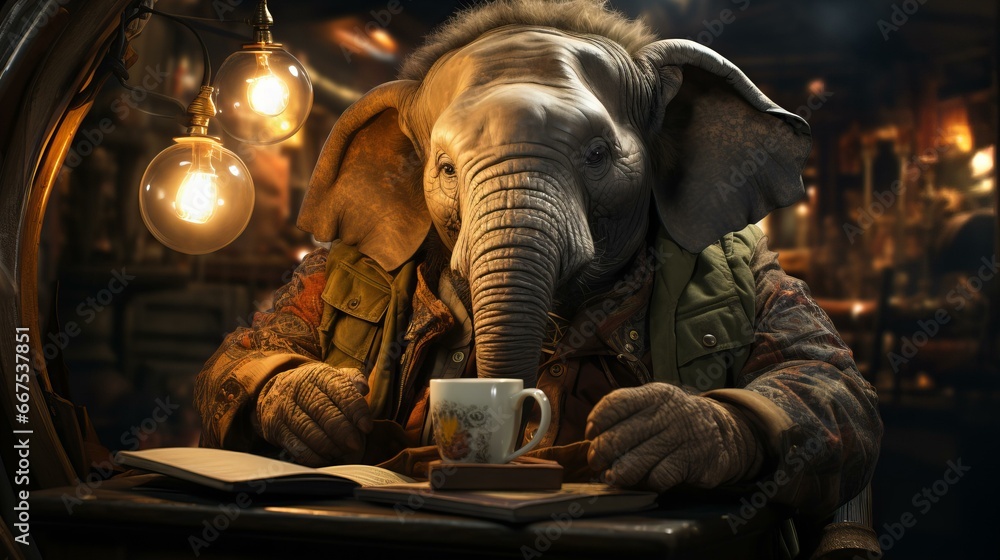 象が本を読む