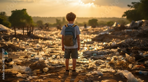 瓦礫の中に立つ子供