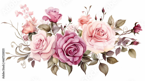 roses bunch watercolor painting on white background for floral delightful wedding card decoration