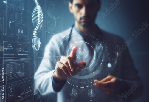 Doctor is using an orthopedic hologram in the operating room.generative ai illustration art photo