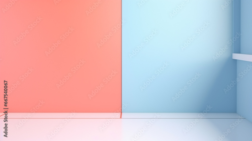 empty room with pink and blue wall with copy space