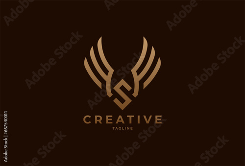 initials FSF or S Wing logo. monogram logo design combination of letters F and S in gold color. usable for brand and business logos. flat design logo template element. vector illustration