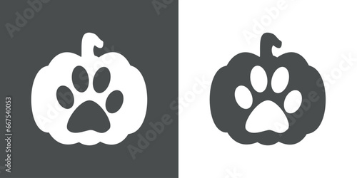 Logo pet friendly. Silueta de calabaza con zarpa de perro o gato para su uso en invitaciones y tarjetas para el día de acción de gracias