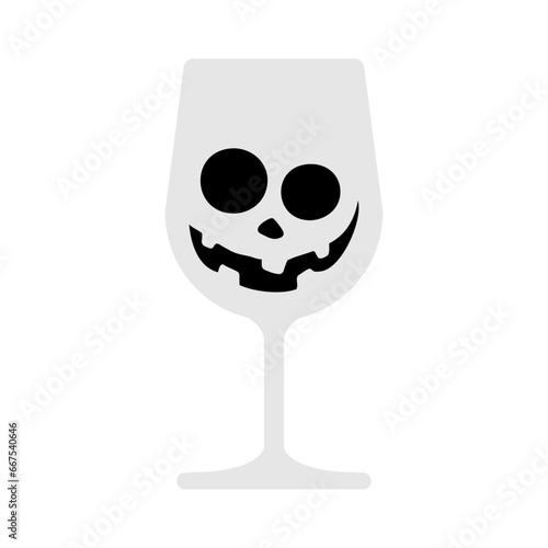 Logo con silueta de copa de vino o champaña como fantasma con cara de calabaza de Halloween para su uso en invitaciones y tarjetas