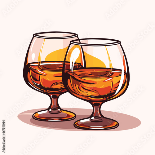 Two glasses of cognac on the table simple vector icon