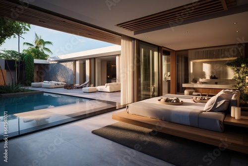 modern villa with open plan living and private bedroom wing with small terrace for relaxation © JAYDESIGNZ