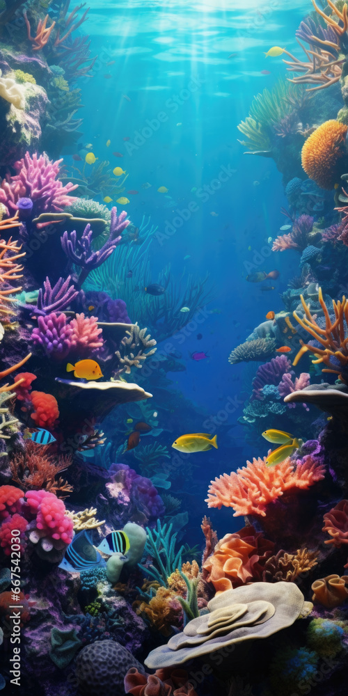 Obraz premium A vibrant and lively fish tank filled with an assortment of colorful fish. Perfect for adding a touch of aquatic beauty to any space