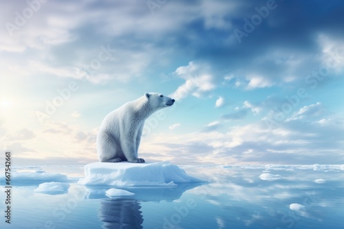 polar bear stand on ice floe in winter landscape