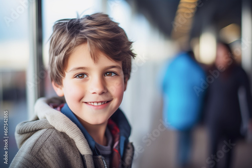 Photo of young boy at airport terminal