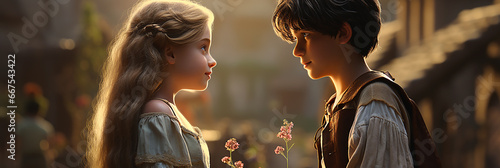 Image of a beautiful young princess and a prince in love. photo