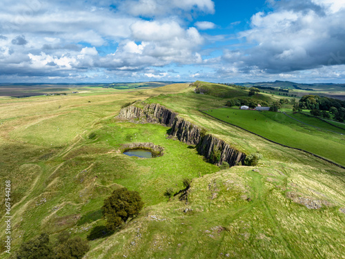 Luftbild vom Walltown Quarry, ein ehemaliger Steinbruch neben dem Milecastle 45 am Hadrianswall photo