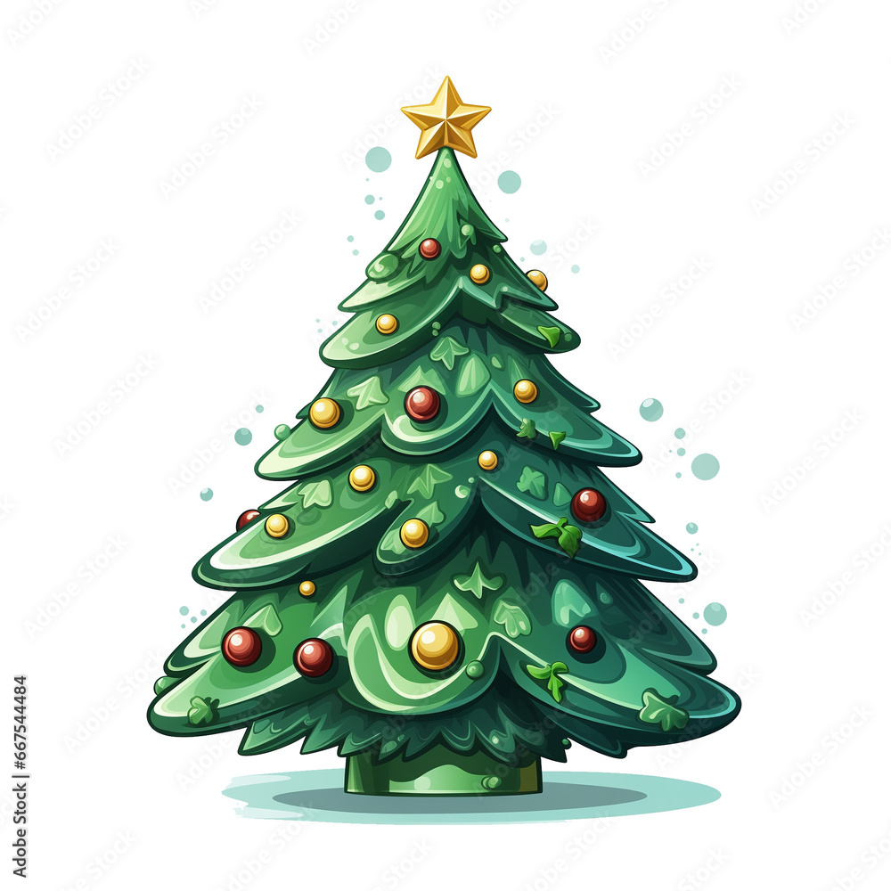New Year tree on a white background. Christmas tree illustration. Cartoon Christmas tree. New Year. png