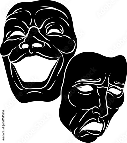 Theater or theatre drama comedy and tragedy masks illustration