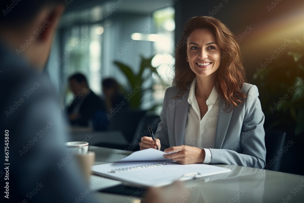 Generative AI : Portrait of young beautiful business woman in the office. Generative AI : Portrait of young beautiful business woman in the office.