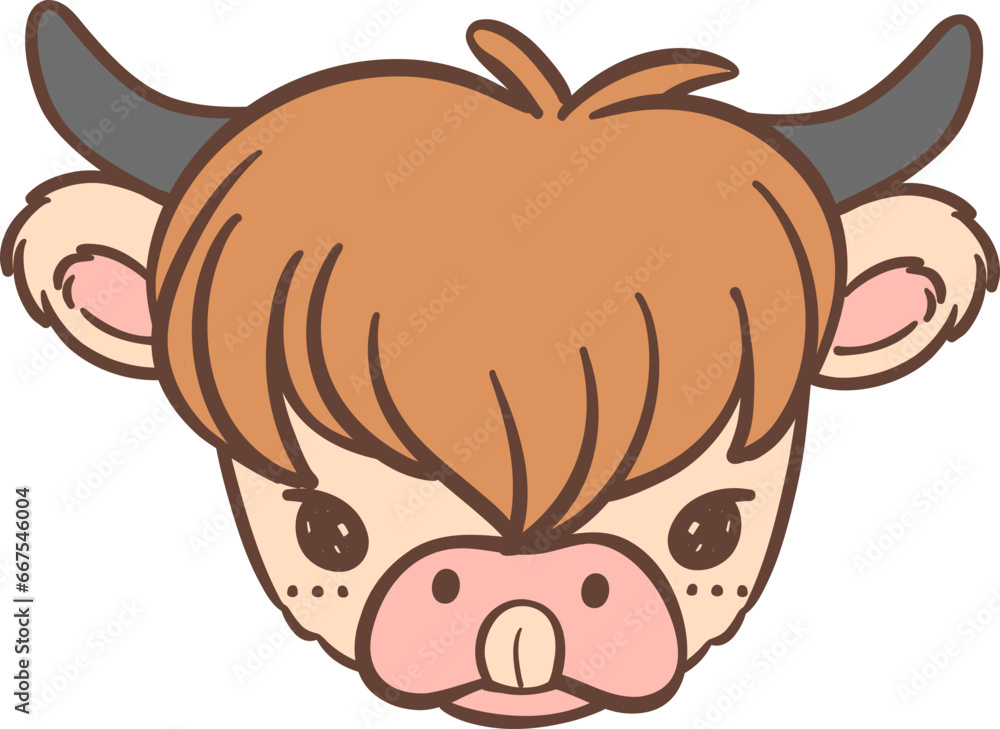 Fototapeta premium Baby Highland cow face tongue out