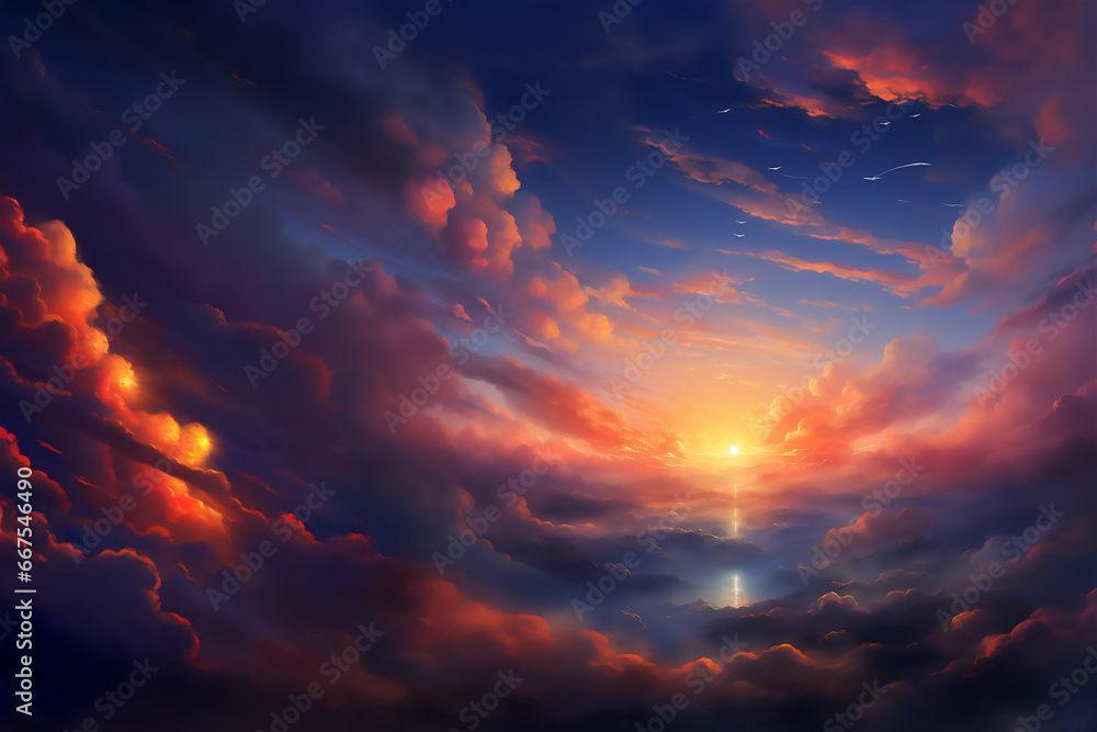 Fototapeta premium Beautiful sky background with clouds. Time of sunset and dawn.