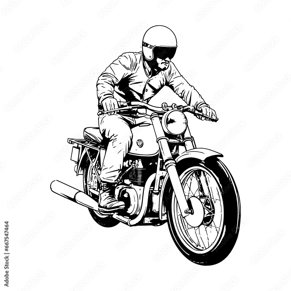 Obraz premium bikers riding a motorcycle skull riding a motorcycle.vector hand drawing,Shirt designs, biker, disk jockey, gentleman, barber and many others
