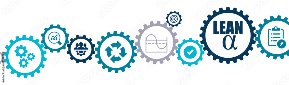 Lean six sigma banner vector illustration with the icon of industrial ...