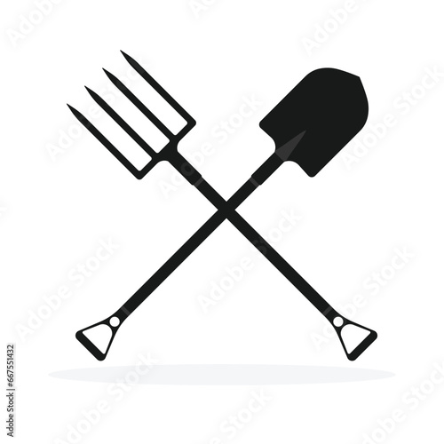 Gardening tools set. Farm icons isolated on white background. Shovel and pitchfork icons. Vector illustration photo
