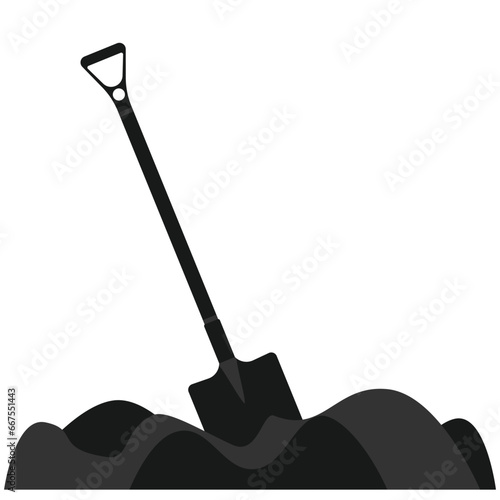 Shovel in the ground. Digging in dirt gardening shovel tool