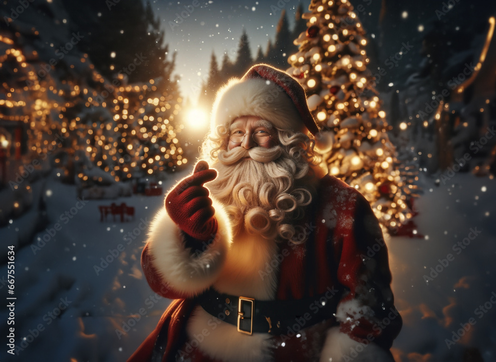 Santa Claus Displaying Mini Heart Hand Sign, Peace at Christmas Time Concept Santa Claus Displaying Mini Heart Hand Sign, Peace at Christmas Time Concept