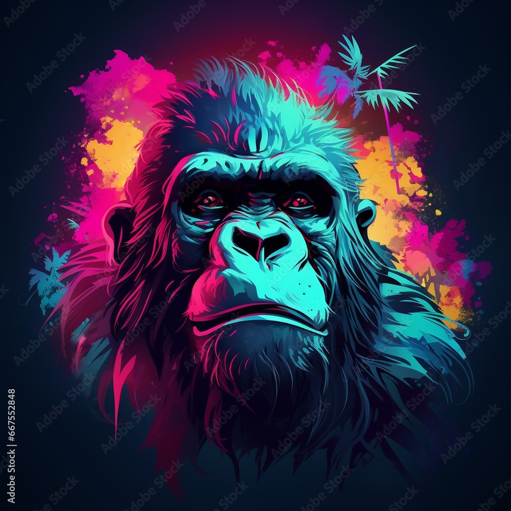 Gorilla, neon, neon gorilla, neon art, wildlife, neon jungle, gorilla graphic, jungle nightlife, neon jungle vibes, generative ai