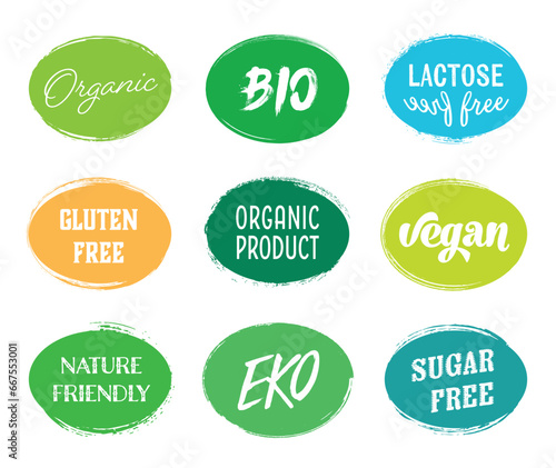 Vector healthy food sign labels or badges