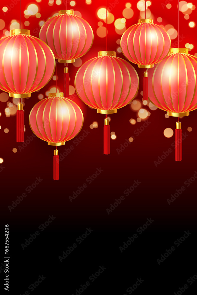 Chinese traditional golden red lantern with bokeh shinning background Chinese traditional golden red lantern with bokeh shinning background