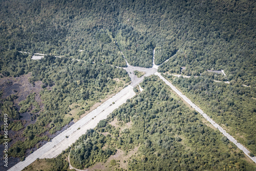 Aerial view of the old Zeljava airbase next to the Border of Croatia and Bosnia and HErzegovina. photo