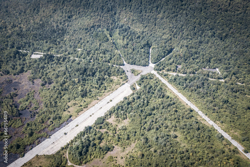 Aerial view of the old Zeljava airbase next to the Border of Croatia and Bosnia and HErzegovina.