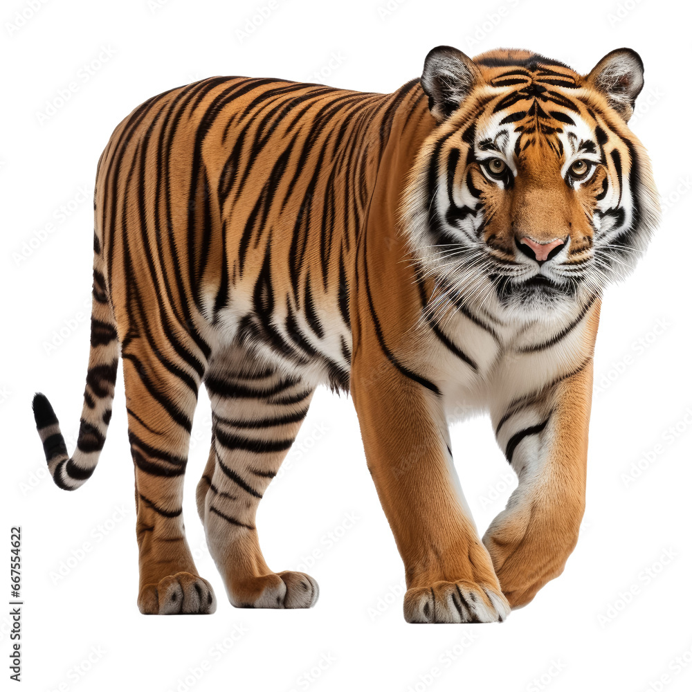 Beautiful tiger isolated on pure white background