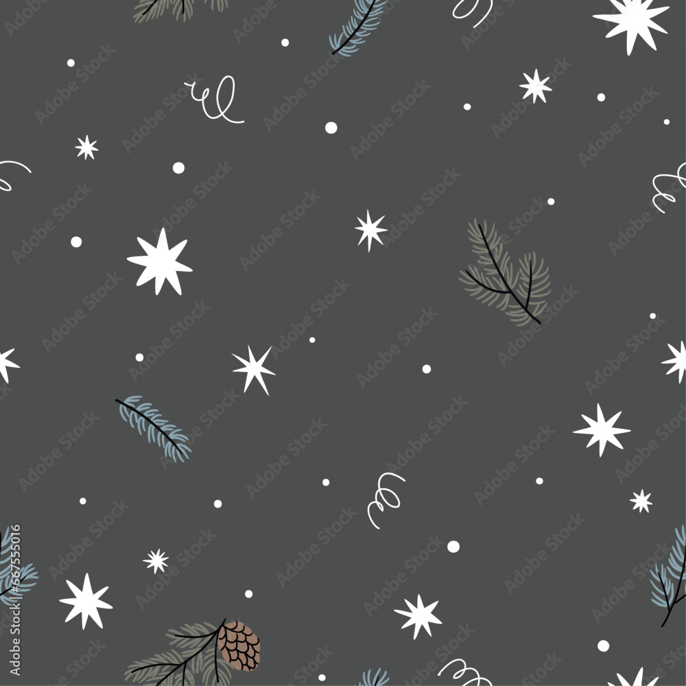 Seamless pattern with Christmas tree branches and stars for children's textiles, scrapbooking paper, cards. Seamless pattern with Christmas tree branches and stars for children's textiles, scrapbooking paper, cards.