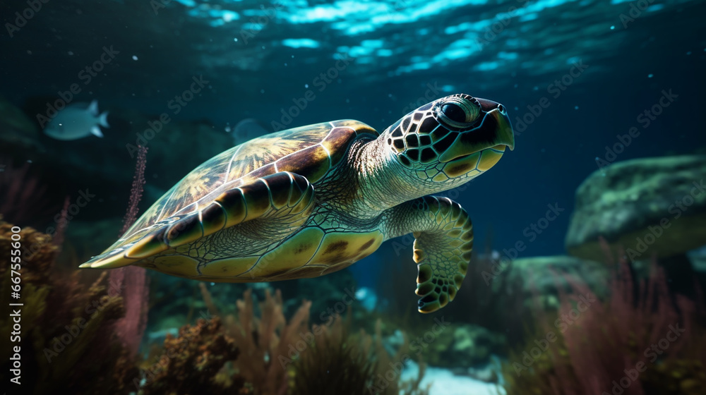 Fototapeta premium Underwater Scene With Coral Reef And Exotic Fishes