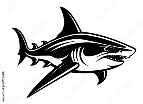 Logo Vector Illustration of Shark in Trendy Flat Isolated on White Background.