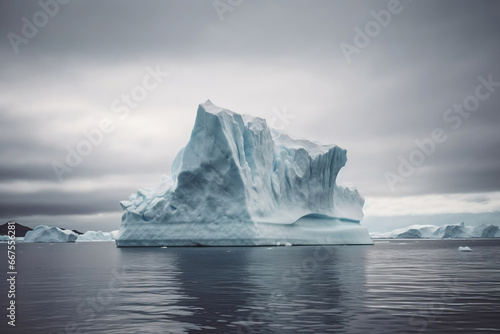 Majestic rocky iceberg floating in arctic see generative ai