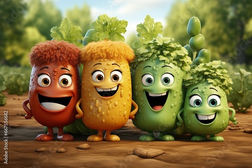 Group photo of cartoon vegetables characters