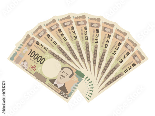 一万円札の扇のイラスト_ベクターイラスト