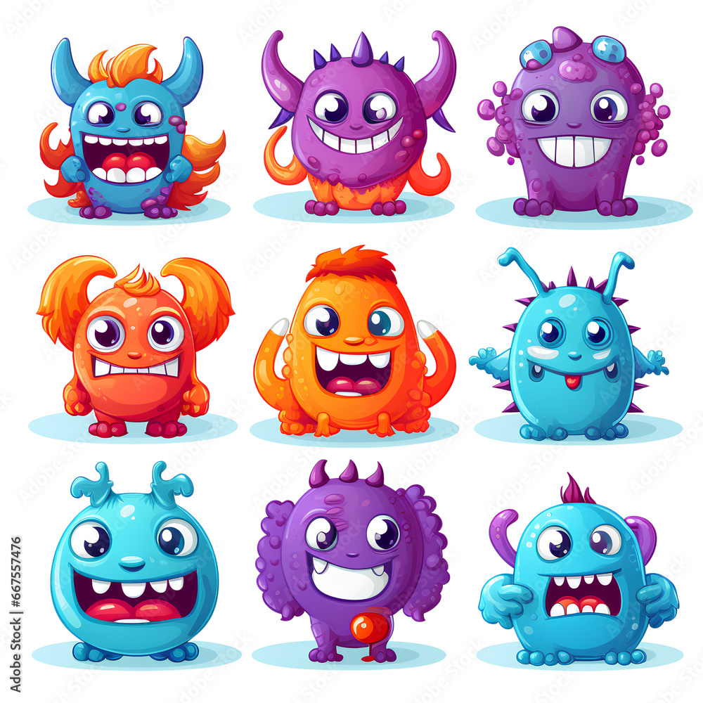 Obraz premium cute monsters in catalog style, 2d vector, digital art, on a transparent background