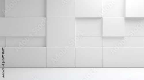 Random white cube boxes block background wallpaper banner with copy space. Modern wallpaper showcasing randomly arranged white cube boxes. abstract backdrop 
