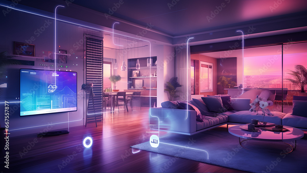 Concept Interior illustration of smart home with artificial Circuit Diagram