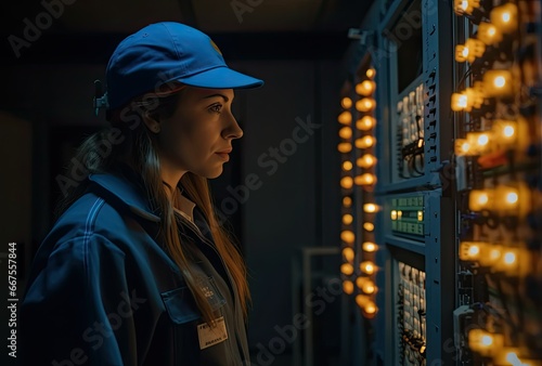 Electrical Engineer woman working check service maintenance electricity © jambulart