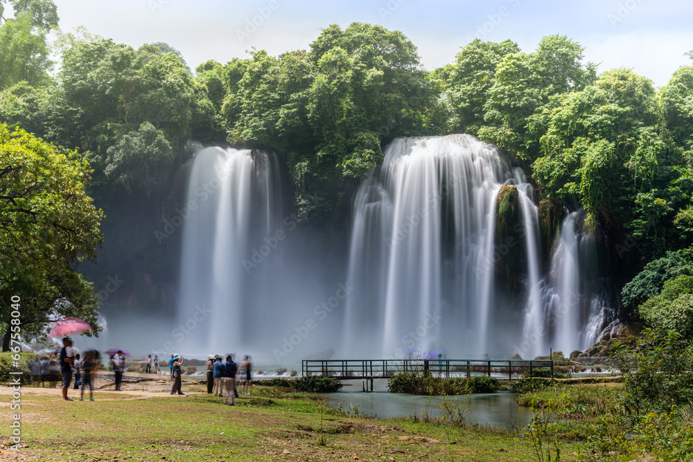 view of Detian or Ban Gioc waterfall, Cao Bang, Vietnam. Ban Gioc waterfall is one of the top 10 waterfalls in the world