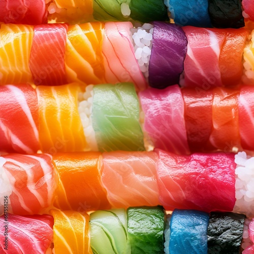 Detailed photograph of rainbow sushi. seamless picture photo