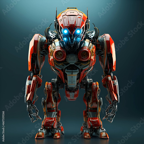 3D rendering of a robot on a dark background with space for text
