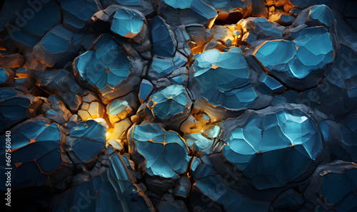 Aquamarine geode wallpaper, shiny crystals pattern - Generative AI